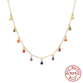 925 Silver Colorful Diamond Water Drop Necklace - Choker, Elegant, Delicate, Graceful.