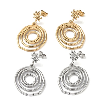 Ring 304 Stainless Steel Dangle Earrings, Flower Stud Earrings for Women