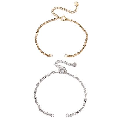 2 шт. 2 цвета 304 изготовление браслетов из нержавеющей стали в сингапурском стиле, с сердечками на конце