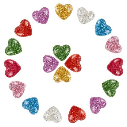 Cabuchones de resina, con polvo del brillo, corazón