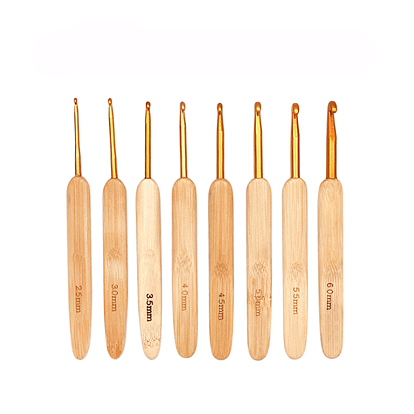 Bamboo Handle Head Crochet Hook Set, Handmade Knitting Tools