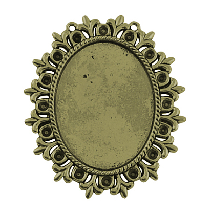Tibetan Style Cabochon Settings  for Cabochon & Rhinestone, Cadmium Free & Lead Free, Oval, 56x49x2mm, Hole: 1mm, Tray: 40x30mm&3mm