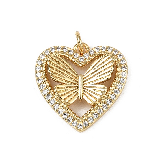 Латунные микропаве прозрачные подвески с фианитом, сердце с подвесками в виде бабочек, с целью перехода в кольце, без кадмия и без свинца, стойки покрытие, долговечный