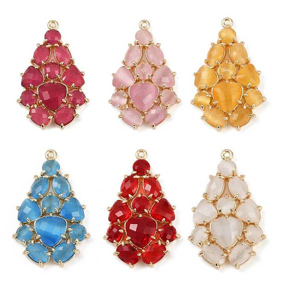 Латунь стекло кулоны, слеза, без свинца и без кадмия, долговечный, стойки покрытие, реальный 18 k позолоченный, граненые