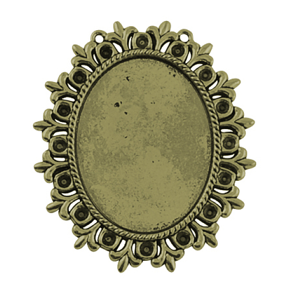 Tibetan Style Cabochon Settings  for Cabochon & Rhinestone, Cadmium Free & Lead Free, Oval, 56x49x2mm, Hole: 1mm, Tray: 40x30mm&3mm
