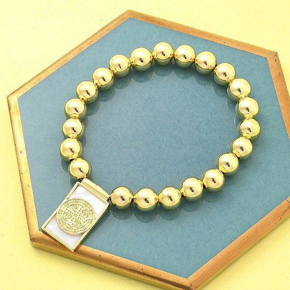 Латунные браслеты, с браслетами с подвесками из ракушек и эмали для женщин, прямоугольник с крестом