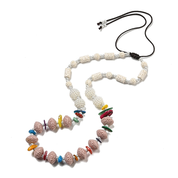 Dyed Lava Rock with Shells,  Plastic Pearl Beads Necklaces