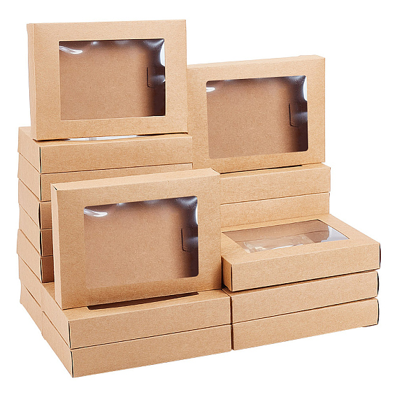 Bakery Box, with PVC Display Window, Cardboard Gift Packaging Boxes for Cookies, Small Cakes, Muffin, Rectangle