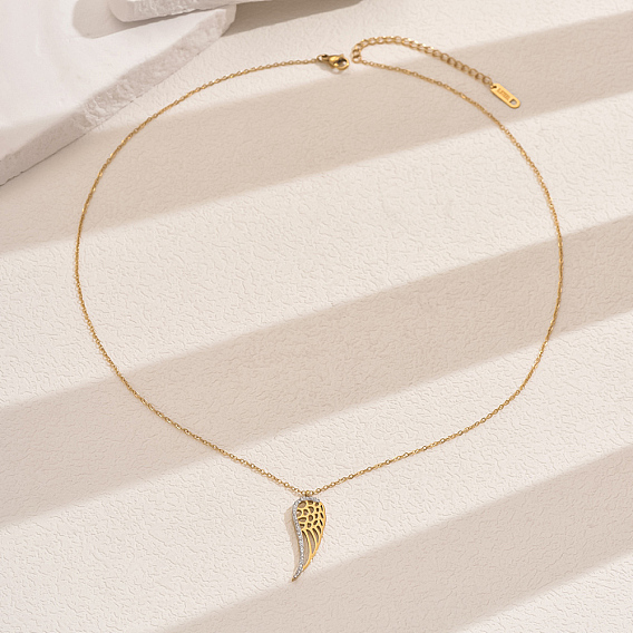 Ожерелья с подвеской в виде крыла из нержавеющей стали с кристаллами и стразами для ежедневного ношения