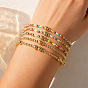 5шт. 5 стили браслетов из латуни и стеклянных бусин, эластичные, Украшения на запястье для женщин, которые можно носить в несколько рядов., круглые