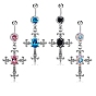 Cross Alloy Body Jewelry, Religion Theme Dangle Belly Rings, with Rhinestone and 316L Stainless Steel Pins