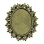 Tibetan Style Cabochon Settings  for Cabochon & Rhinestone, Cadmium Free & Lead Free, Oval, 56x49x2mm, Hole: 1mm, Tray: 40x30mm&3mm