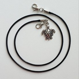 Waxed Polyester Cord Pendants Necklaces, with Alloy Lobster Claw and Pendants, Tortoise