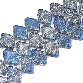 Electroplate Glass Beads Strand, AB Color, Rhombus with Chinese Auspicious Cloud Pattern