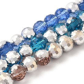 Гальванические стеклянные бусины, с половиным покрытием, граненые, круглые