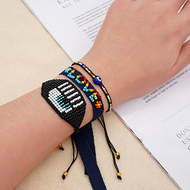 Simple retro ethnic style ribbon LOVE letter set Miyuki rice beads hand-woven evil eye bracelet