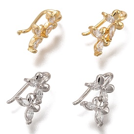 Boucles d'oreilles boutons de manchette en laiton, avec zircone cubique transparente plaquée longue durée, papillon