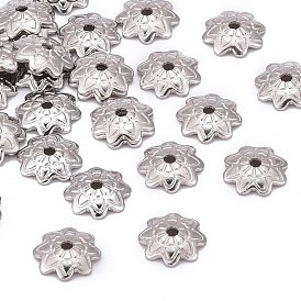 304 нержавеющая сталь 8 -petal цветов из бисера колпачки, 7x1.5 мм, отверстия: 1 мм, около 1000 шт / мешок