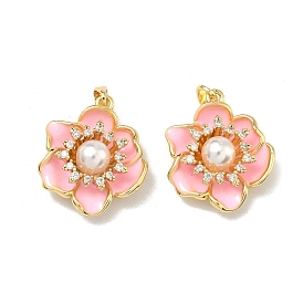 Латунные микропаве прозрачные подвески с фианитом, , с эмалью и пластиковыми жемчужинами