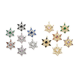 Brass Micro Pave Colorful Cubic Zirconia Pendants, Snowflake
