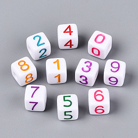 Непрозрачные акриловые европейские большие бусины, куб с номером, с эмалью