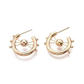 Ion Plating(IP) Brass Wheel Shape Stud Earrings, Half Hoop Earrings for Women, Nickel Free