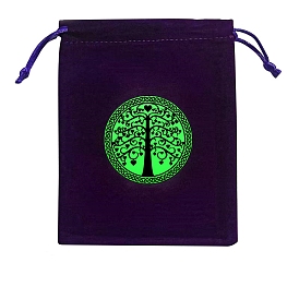 Printed Moon Velvet Tarot Card Storage Drawstring Pouches, Rectangle, for Witchcraft Articles Storage, Purple