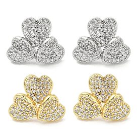 Серьги-гвоздики из латуни с микро-паве из прозрачного кубического циркония для женщин, без кадмия и без свинца, долговечный, сердце