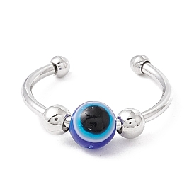 Anillo de puño abierto con cuentas giratorias mal de ojo redondo, Anillos giratorios antiansiedad giratorios de bola de latón