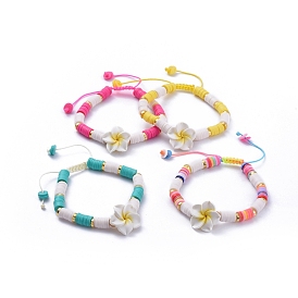 Bracelets tressés en fil de nylon, perles heishi en pâte polymère et perles en bois faites à la main, plumeria
