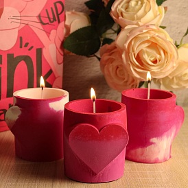 Valentine's Day Theme Column with Heart DIY Candle Cup Silicone Molds, Creative Aromatherapy Candle Cement Cup Supply DIY Concrete Candle Cups Resin Moulds
