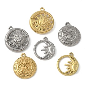 304 подвески из нержавеющей стали, плоский круглый с подвесками в виде глаз и солнца