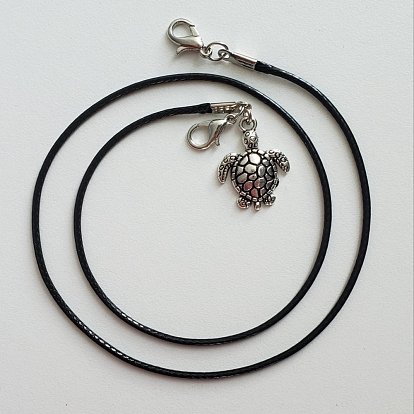 Waxed Polyester Cord Pendants Necklaces, with Alloy Lobster Claw and Pendants, Tortoise