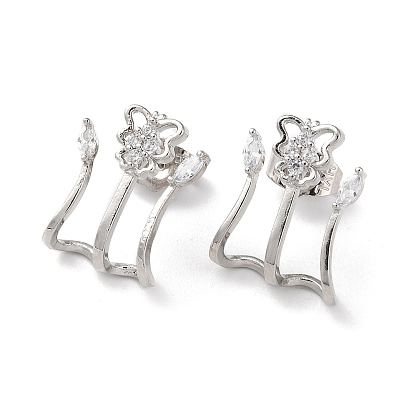 Brass Rhinestone Stud Earrings with Glass, Butterfly