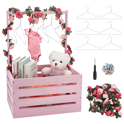 1Деревянная корзина для хранения детских товаров, прямоугольные, в комплекте: 1 цветочная лоза и 6 пластиковые детские подвески