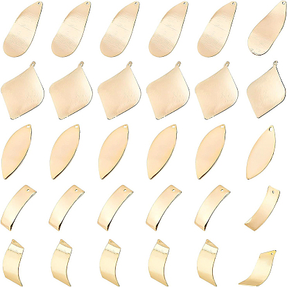 20Pcs 5 Style Brass Pendants, Curved, Rhombus & Teardrop & Rectangle & Horse Eye