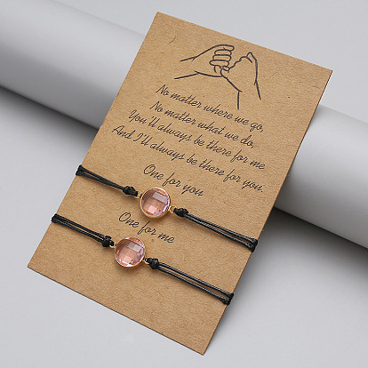 Pink Gemstone Inlaid Card Bracelet for Couples, Handmade Braided Bracelet