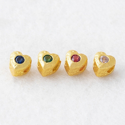 Brass Spacer Beads, with Rhinestone, Heart, Matte Gold Color