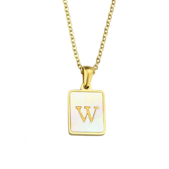 Прямоугольные ожерелья с подвесками из натуральной белой ракушки из нержавеющей стали, цвет нержавеющей стали