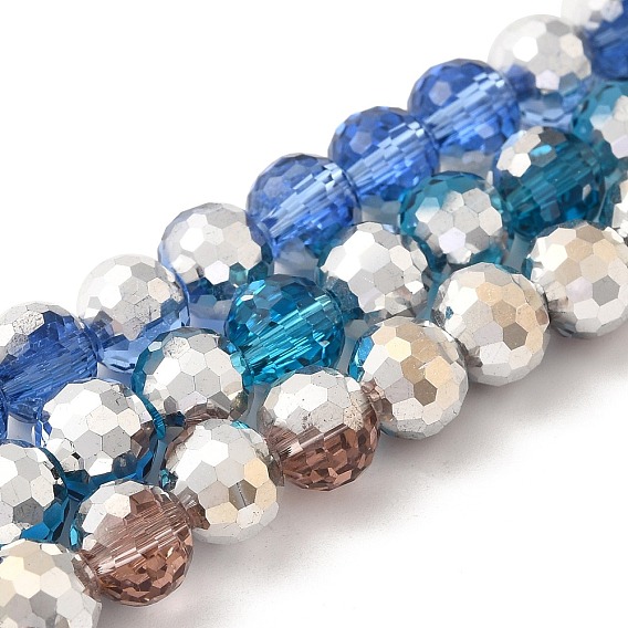 Гальванические стеклянные бусины, с половиным покрытием, граненые, круглые