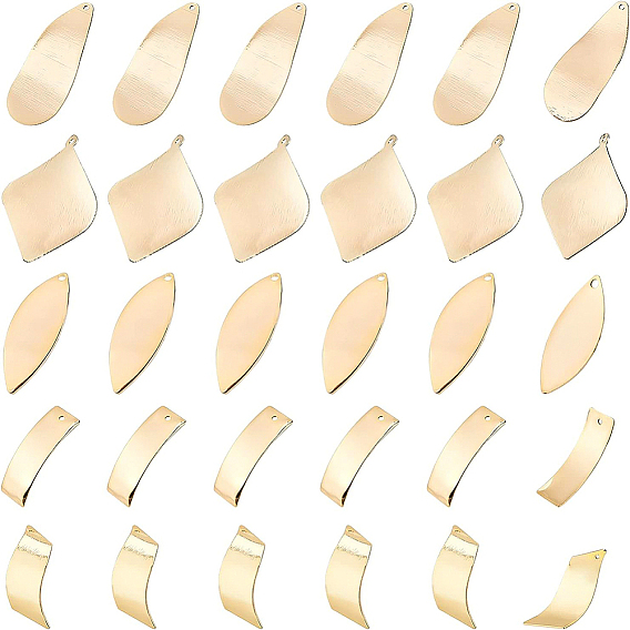 20Pcs 5 Style Brass Pendants, Curved, Rhombus & Teardrop & Rectangle & Horse Eye