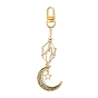 Brass Macrame Pouch Stone Holder Pendant Decoration, with Tumbled Natural Mixed Gemstone and Alloy Swivel Clasps, Moon