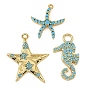Colgantes de latón con microengaste de circonitas cúbicas azul cielo intenso., dijes de estrella/caballito de mar/estrella de mar, chapado en rack, larga duración plateado, sin plomo y cadmio