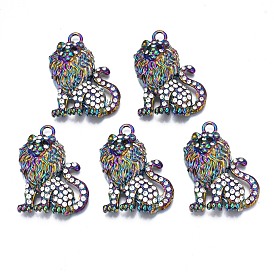Rack Plating Rainbow Color Alloy Pendants, with Crystal Rhinestone, Cadmium Free & Nickel Free & Lead Free, Lion
