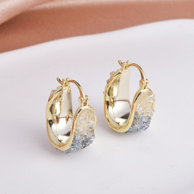U-Shaped Brass & Glass Chips Hoop Earrings for Women