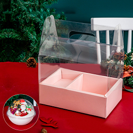 Caja de regalo de flores de transporte transparente de plástico y papel, con compartimento 2, para el embalaje de la magdalena de la torta de la panadería, Rectángulo