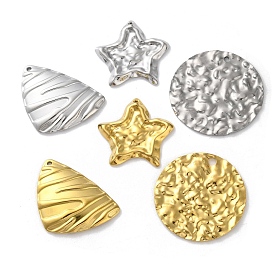 304 Stainless Steel Pendants, Textured, Star/Flat Round/Triangle Charm