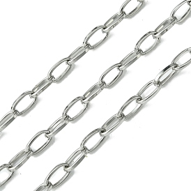 304 Stainless Steel Oval Link Chains, Paperclip Chains, Unwelded, with Spool