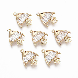 Brass Micro Pave Cubic Zirconia Links, Nickel Free, Fish