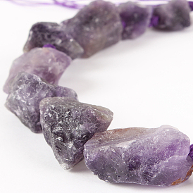 Natural Gemstone Amethyst Rough Nuggets Bead Strands, 13~40x10~26x10~23mm, Hole: 2mm, about 14~19pcs/strand, 16.54 inch